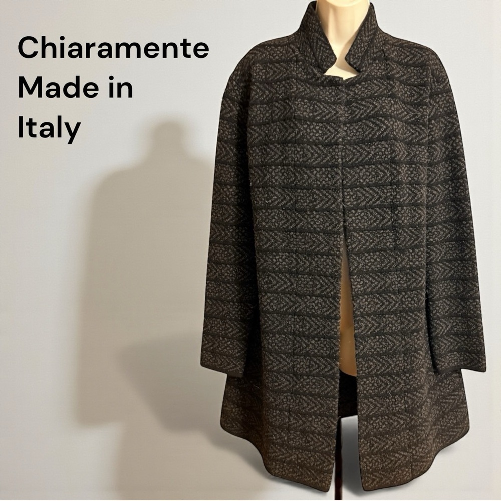 Chiaramente Italy Black Gray Wool Long Sweater Knit Open Front Vintage Size M